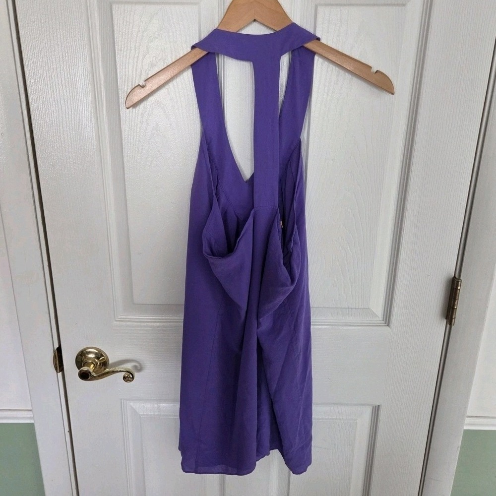 Alice + Olivia L Purple Silk Racerback V-Neck Mini Dress Designer Spring Flowy - Picture 6 of 6